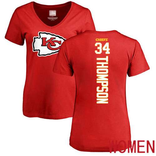 Women Football Kansas City Chiefs #34 Thompson Darwin Red Backer T-Shirt->nfl t-shirts->Sports Accessory